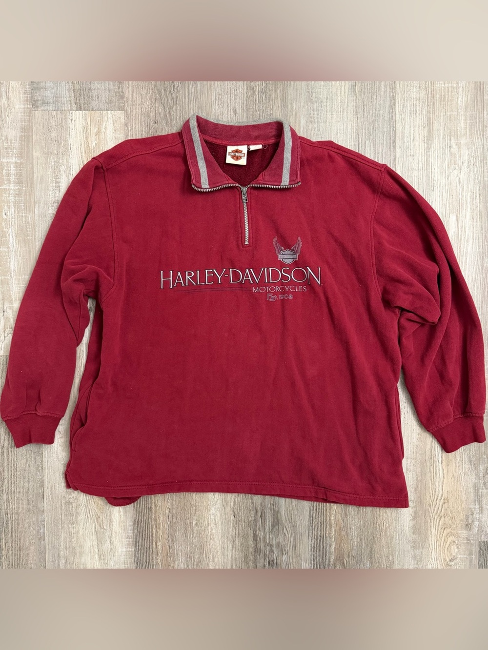 Harley-Davidson M’s Quarter-Zip Pullover Fleece Sweatshirt-size XL 🔥Vintage YTK🔥